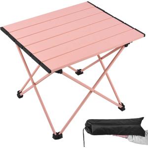 Grope Portable Beach Table for Sand with Aluminum Table Top, Folding Camping Table Easy to Carry, Prefect for Outdoor, Picnic, BBQ, Cooking, Festival, Beach, Home (Pink-S)