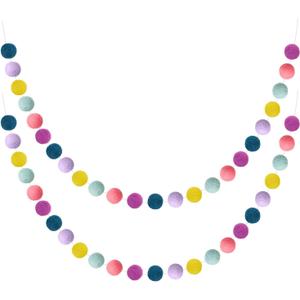 Boao 2 Pieces Wool Felt Ball Garland Colorful Pom Pom Garland Handmade 6.5 Feet Long 24 Balls Felt Banner for Wall Christmas Tree Decoration (Macaron Color)
