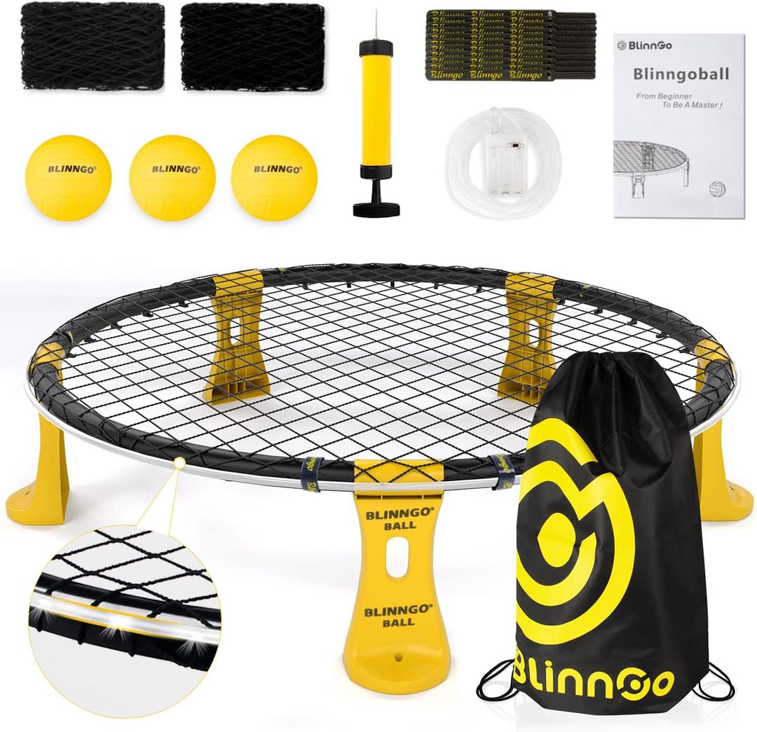 Roundnet Game Set with 3 Balls and Strip Light (ONLY for Pro Kit) - Roundnet Game for Outdoor Indoor Lawn Beach Backyard and Park