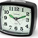 Small Battery Alarm Clock for Bedrooms, Analog Travel Clocks, Bedside Desk Table Clock for Room Decor, Slient, Big Numbers for Seniors, Gently Ascending Alarm for Heavy Sleepers, Black