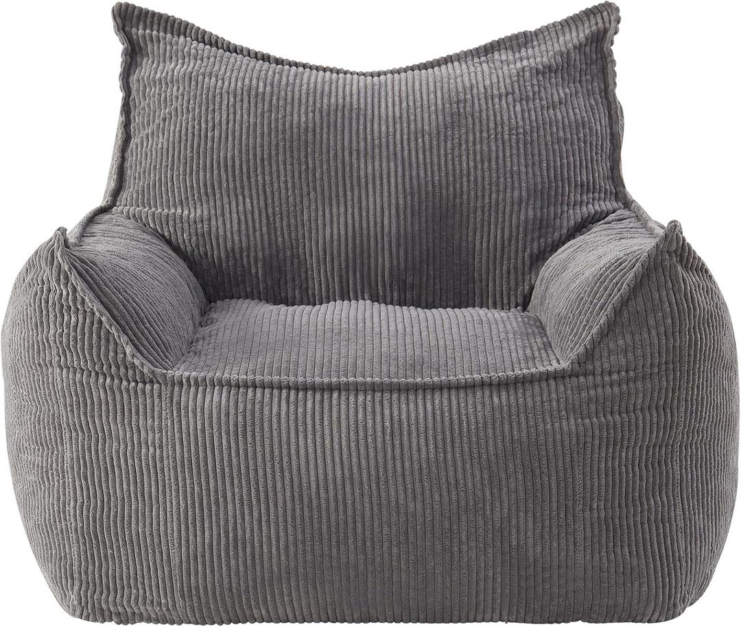EBENCHICO Giant Bean Bag Chair Sofa for Adults Teens, Comfy Corduroy Large Bean Bag Chairs with Armrests for Bedroom Living Room, Adult Bean Bag Lazy Sofa Couch Chairs with Filler Included (Dark Gray)