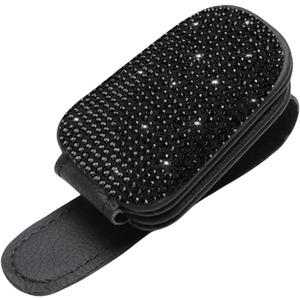 Sunglasses Holder for C ar Visor, Crystal Leather Magnetic Sunglass Holder for C ar with Clip, Bling Decro for C ar Women - 1 Pack,Black