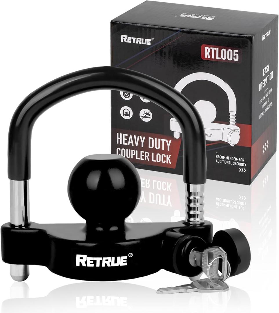 RETRUE Universal Trailer Ball Lock Hitch Coupler Locks Fits 1-7/8 Inch, 2 Inch, 2-5/16 Inch Couplers Adjustable Security with Weatherproof Cover and Cap, Black