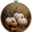 TLESKE Vintage Fall Pumpkins Round Wall Art Decor Framed 10x10, Autumn Rustic Farmhouse Canvas Wall Art Prints Artwork, Thanksgiving Wall Hanging Room Door Decor for Living Room Bedroom