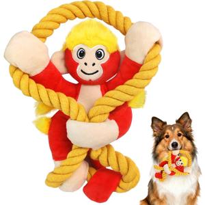 Squeaky Dog Toys: Large Dog Chew Toy- Interactive Tough Tug of War Toy with Rope for Small/Meduim/Large Breeds - Puppy Toy for Teething Training (Bright Red)