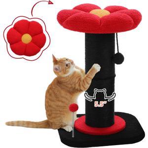 PEQULTI Flower Cat Scratching Post, Gothic Cat Tree, Tall Scratcher for Indoor Cats with Super Thick Scratching Post [Dia=5.5''], Removable Flower Bed, Cat Scratch Post with Spring Ball, Black