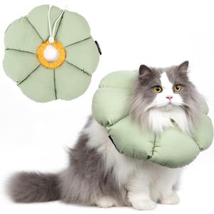 Cat Cone Collar,Cute Waterproof Cat Recovery Collar,Anti-Bite Lick Wound Healing Safety Elizabethan e Collar for Cats,Green Flower All-Season Style, M