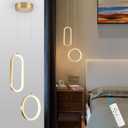 Gold Modern Mini LED Pendant Light with Remote Control, 2 Ring 24W 3-Color Temp Stepless Dimmable Ceiling Hanging Light for Bedroom Kitchen Island Dining Room Foyer Entryway