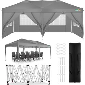 COBIZI Pop Up Canopy Tent 10x20 Canopy with Sidewalls Party Tent Ez Up Instant Shelter Waterproof 10x20 Outdoor Gazebo Large Canopy Tents for Parties with Carry Bag (Grey, 10x20FT with 6 Sides)