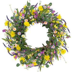 LLZLL Spring Decorations for Home 22" Spring Wreath Artificial Summer Wreaths with Eucalyptus Leaf Lavender and Daisy for Easter Indoor Outdoor Home Festival Celebrations (Multicolor-1)
