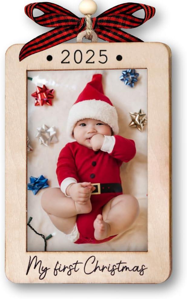 Babys First Christmas Ornament 2025 Girl And Boy - Wooden Portrait Picture Frame Ornaments For Tree - My First Christmas Ornament - Photo Frame Ornaments - Baby's First Christmas Gifts 2025