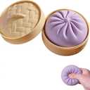 Giant Dumpling Squishy Stress Relief Desk Fidget, Jumbo Soft Squeeze Decompression Squishy with Steamer Box for Office, Home Desk Decor(Purple)