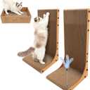 Cat Scratching Post, 3-in1 Scratching Board for Indoor Cats, 2PK 22in L-Shaped Cat Scratcher with 1PK Cardboard Box Scratch Pad, Cats Scratch Furniture Protector with Feathered Toy