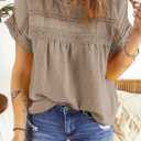 Dokotoo Womens Summer Tops Lace Crochet Short Sleeve Shirts Chiffon Blouses | Blouses for Women Dressy Casual, Solid Loose Fit, Fashion Womens Summer Outfits, Lightweight Pom Boho Tops, Back Button Down (Beige, XXL)