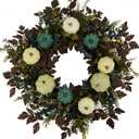 AMF0RESJ Fall Wreaths for Front Door 24" Thanksgiving Autumn Wreath with Pumpkins,Cimicifuga Plant Leaves,Berry for Front Door Indoor Outdoor Farmhouse Home Porch Window Festival Wedding Decoration