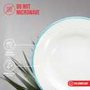 Red Co. Set of 4 Enamelware Metal Classic 8" Round Salad Plate, Solid White/Teal Rim