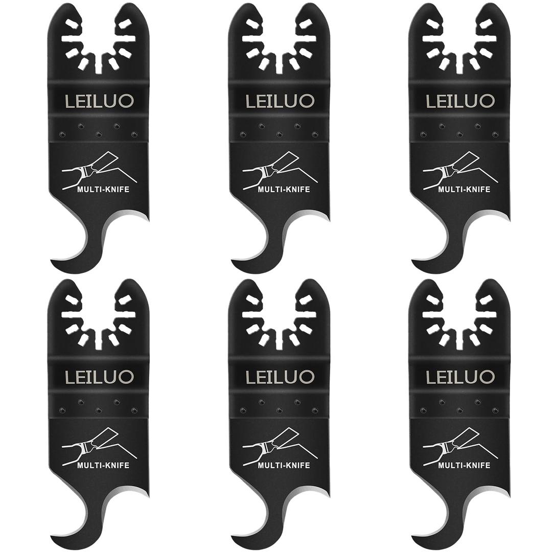 LEILUO 6 Pcs Oscillating Multi Tool Hook Knife Blade for Carpet Roof Shingles Soft Materials Universal Oscillating Tool Accessory with Storage Bag Compatible with DeWalt Dremel Milwaukee and More