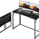 JOYMOOP Black 40" Folding Desk, No Assembly Small Foldable Desk for Home, Office, Wooden Top Folding Computer Desk for Working, Writing, Studying - Middle Size, 40" Width