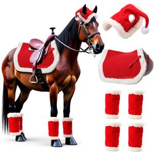 LITGURU 6 Pcs Christmas Saddle Pad Decorations: Santa Leg Wraps with Faux Fur, Jolly Santa Hat for Horses, and All-Purpose Western Saddle Pad Perfect Costume Accessories for Holiday Parties