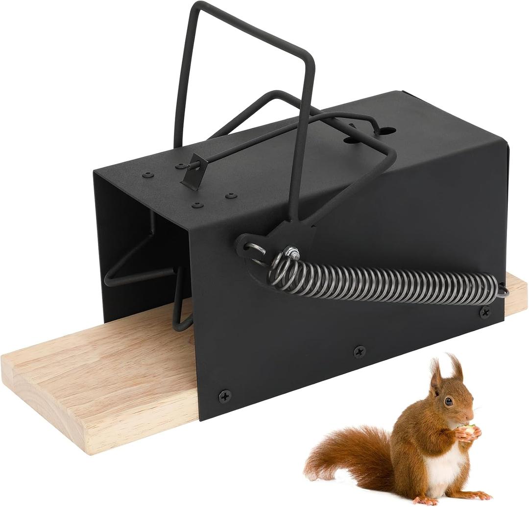 Powerful Squirrel Trap for Outdoor & Indoor Use, Humane Quick-Kill Rodent Trap for Grey & Black Squirrels, Heavy-Duty Metal Frame with Cedar Base, Weatherproof & Reusable Animal Catcher