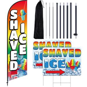 Remagr 3 Pcs Ice Cream or Shaved Ice Signs Include 1 Feather Flag Kit 11 ft Swooper Flag Banner with Pole and Ground Stake 2 Yard Signs with Metal Stakes for Business Advertising Outside (Shaved Ice)