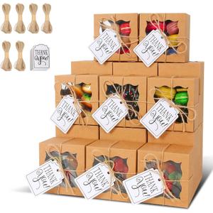KPOSIYA 60 Pcs Brown Bakery Boxes with Window Individual Cupcake Boxes 4x4x2.5 Inches Cookie Boxes Kraft Paper Brown Gift Box for Pastries, Cookies, Pie, Donuts, Macaroon