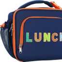 Amersun Kids Insulated Lunch Box- Water-Resistant, Reusable Cute Lunch Tote Bag with Water Bottle Holder & Multi-Pocket-Ideal for Ages 3+ Girls, Boy, School,Travel-Dark Blue