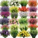 Zeyune 120 Bundles Artificial Flowers for Outdoor UV Resistant Fake Plastic Flowers Plants Bulk Faux Realistic Eucalyptus Violet Lavender for Spring Summer Home Window Yard Patio Garden Decor(Multi2)
