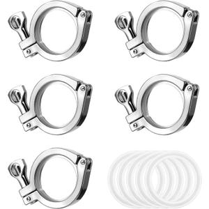 5 Pcs Single Pin Tri Clamp Heavy Duty Ferrule TC 2 Inch Stainless Steel 304 with Silicone Gaskets