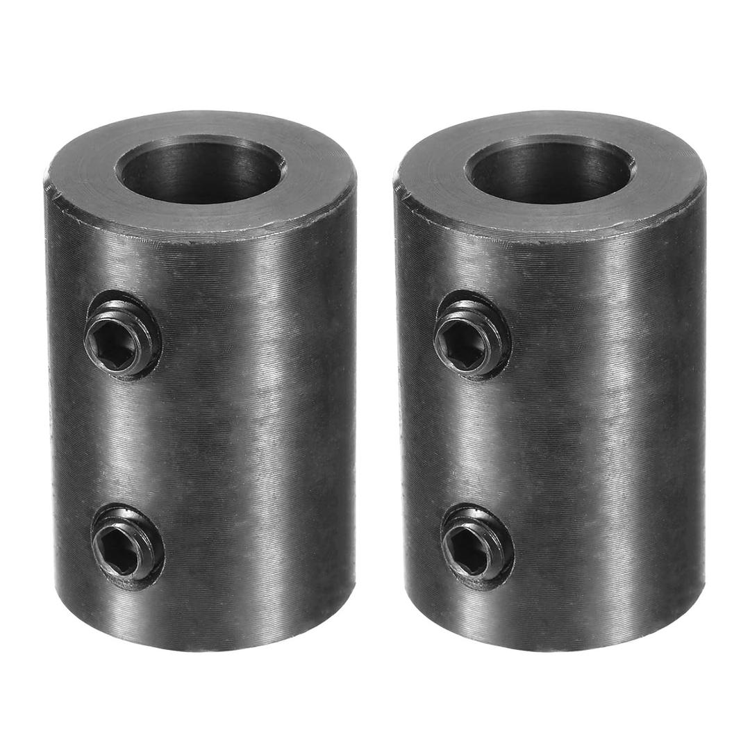 uxcell 2pcs Shaft Coupling 1/2" Bore, 1" OD, 1-1/2" Length, Black Oxide Plated Steel Rigid Coupling, Motor Wheel Coupler, (2 Set Screws)