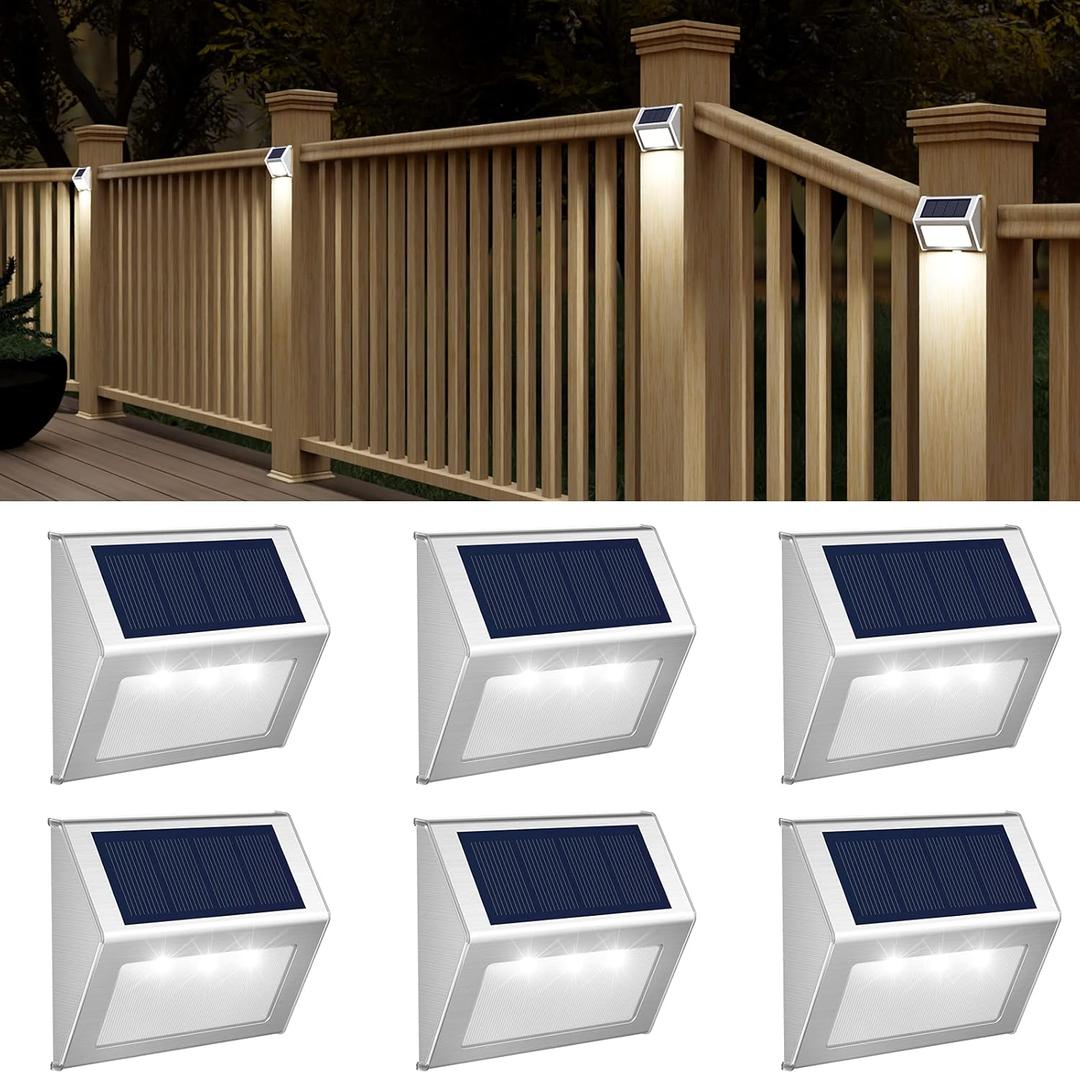 JSOT Outdoor Solar Lights - Solar Powered Deck Lights Waterproof Light for Fence Post Light Outside for Backyard Patio Stair Wall Lighting, 3LED Cool Light 6 Pack