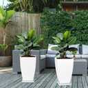 FIASON Large Square Tall Planters - 21'' Lightweight Flower Pots with Drainage Design for Indoor/ Outdoor (White, 2 Set)