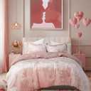 Comfort Spaces Juliette Luxe Comforter Set Velvet Lush with Soft Brushed Microfiber Reverse, All Season Cozy Velvet Bedding Sets, Fluffy Comforter Bed Set, Matching Sham, Blush King 3 Piece