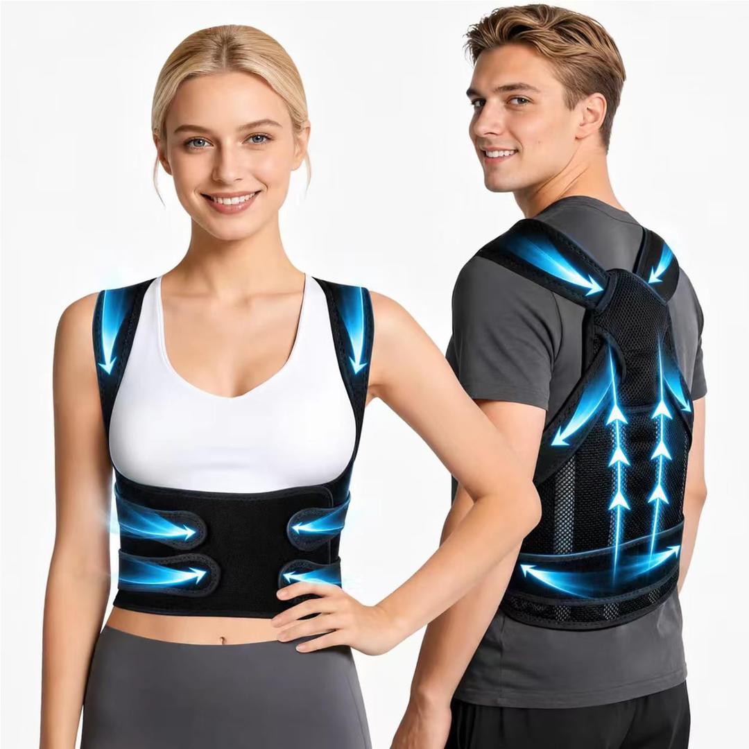 Back Brace Posture Corrector for Women and Men Upper Back Support for Neck, Shoulder & Back Pain Relief, and Better Scoliosis Hunchback Support, Comfortable Adjustable Spine Support for Office, Work and HomeBlack/Large)