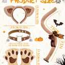 Halloween Cat Costumes Set, 4 Pcs Cute Cat Ears Headband Tail Paws Gloves Collar Set for Women Girls (Brown)