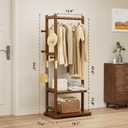 Taitiy Coat Rack Solid Wood Clothes Rack with 2 Shelves & 4 Hooks for Hanging Clothes Garment Wallets Hats, Clothing Rack Coat Rack Freestanding Hall Tree with Storage for Hallway Bedroom Living Room