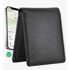 Wallet for Men Upgrade Replacement for AirTag Wallet Built-in Find My Real Time Tracker, RFID Blocking Classic Leather Bifold Stylish Mens Wallet with ID Window 6 Credit Card Holder Coin Pocket