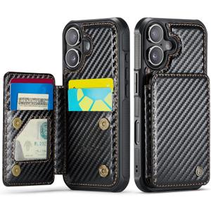Vinich for iPhone 16 Wallet Case with Card Holder, RFID Blocking Credit Slots Kickstand Shockproof Phone Cover Fit for iPhone 16 6.1" Carbon Black
