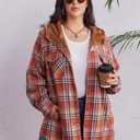 IN'VOLAND Plus Size Women Flannel Plaid Shacket Jacket Long Sleeve Button Down Fleece Hooded Jackets Fall Winter Coat (Gz688)