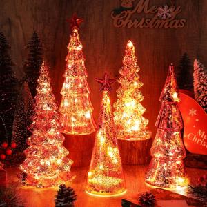 Soaoo 5 Pcs Mercury Glass Christmas Tree with LED Lights 10 Inch Large Figurine Lighted Christmas Tree Decoration Light up Tabletop Glass Decor for Home Table Centerpiece(Red)