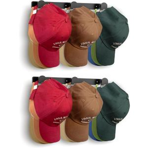 KIMBORA 2 Packs Hat Rack for Wall, Hat Organizer for Baseball Caps, 3 Mounting Options Cap Hook Hanger, Strong Snapback Holder Storage Display for Door, Room, Closet (Black)