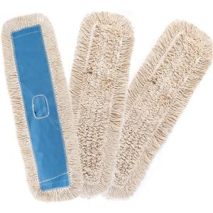 Matthew Cleaning 36'' Industrial Strength Cotton Dust Mop Refill Washable Replacement Heads for Residential & Commercial Use Fit Standard Dust Mop Frames, Hardwood, Concrete Floors Blue&White 3 Pack