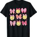 Softball Coquette Bow Softball Mom Mothers Day Softball Mama T-Shirt (Black, M)