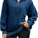 Women's Half Zip Denim Sweatshirts Fashion Long Sleeve Shirt Jean Pullover Hoodies (Large, Dark Blue)