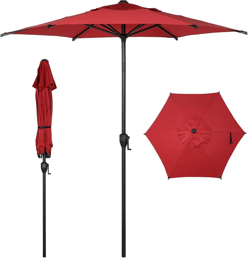 Abba Patio 7.5FT Lyon Outdoor Patio Umbrella Cover Replacement, 6 Sturdy Ribs UV Protection Waterproof for Garden Deck Backyard Pool,Only Umbrella Replacement Canopy, Red