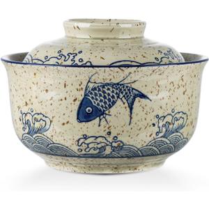 VanEnjoy Microwavable Ramen Bowl with Lid, 25 Oz Japanese Bowl Big Ceramic Japanese Soup Bowl with Lid, Korean Clay Pot - fish