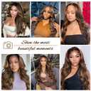 SAPPHIREWIGS Long Brown Wavy Wig for Women 134 Highlight Brown Glueless Synthetic Curly Wigs Invisible Knots for Daily Cosplay Use 26 Inch