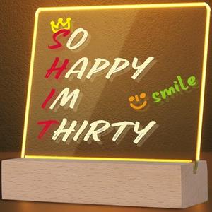 Lighting Inspirational Motivational Gifts Desk Decorative Acrylic Sign with Light Wooden Stand for Office Countertop Shelf - So Happy Im Thrity (30-2),Ser of 3