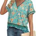 WIHOLL Womens Summer Tops Short Dolman Sleeve Shirts 2026 Fashion V Neck Outfits Clothes (Blue, L)