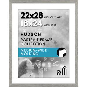 Americanflat 22x28 Poster Frame with Polished Plexiglass - Use as 18x24 Frame with Mat or Display 22x28 Photo Without Mat - Hudson Collection - Wide Picture Frames for Wall Display - Grey Wood
